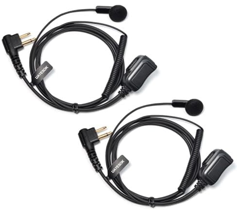 UAYESOK Radio Earpiece for Motorola DP1400 CP040 CP200 GP88 GP88 XT420 XT460 CLS1410 Hytera PD405 PD505 Midland G15 G18 Walkie Talkies, In Ear Radio Headset with PTT Mic 2 Pin Surveillance Kit (2 Pcs)