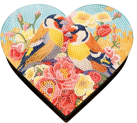 Demiawaking Klassische Mandala Diamond Painting Schmuckkästchen Aufbewahrungsbox DIY Diamant Malerei Schmuckaufbewahrung Holz Organizer Box Geschenke (Herz 02)