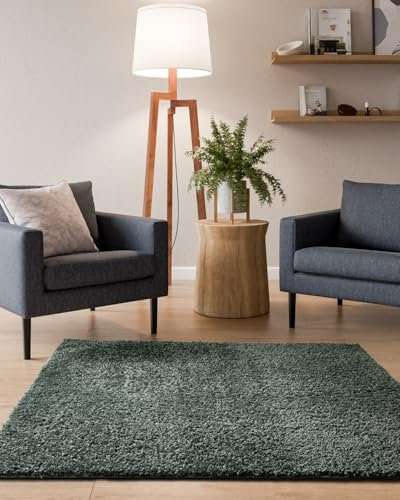 Interiyou Hochflor Teppich Sofia - 200x200 cm Hellgrün - flauschig und einfarbig - waschbar und rutschfest - weicher Langflor