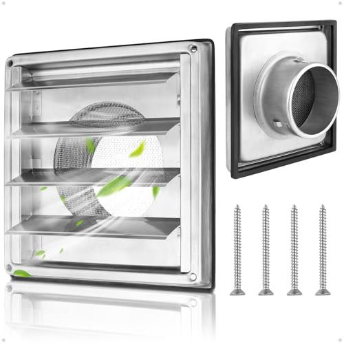 Yooler Rejilla Ventilacion, Rejilla Ventilacion Rectangular 100 mm, Acero Inoxidable Rejilla Ventilacion Regulable con Válvula Antirretorno, Láminas Móviles Baño, Cocina, Cuartos Húmedos