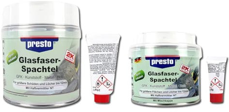 2K Glasfaserspachtel, Polyesterspachtel, 2 Komponenten Spachtel, Ausbessern größerer Schadensstellen Unebenheiten Löcher Reparatur Lochfraß, grau-grün, Menge/Gewicht:250g