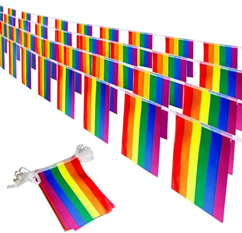 40 Stück Progress Pride Wimpel Flaggen Banner, 32.8ft/10m Gay LGBTQ Regenbogen Pride Banner Flagge, Bunte Streifen Wimpelkette Banner für Stolzdekorationen, Stolzmonat, Party Regenbogenflagge