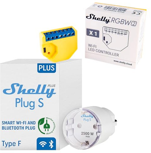 Shelly Plus Plug S + Shelly RGBW2 Presa intelligente compatibile con Alexa e Google Home, programmabile con controllo vocale, Bluetooth; dispositivo Wi-Fi per l'automazione dei dispositivi