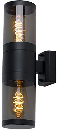 Up and Down Leuchten Aussen Wandleuchte Edelstahl Außen Aussenlampen Haus Wandleuchten Edelstahl, schwarz rauch, 2 Flammig E27 Fassungen, H 38 cm