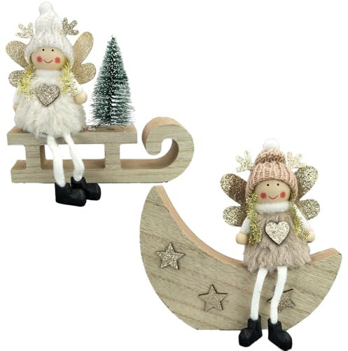 Weihnachtsdekorationen Innen 2 x Holz Weihnachtsschlitten Zeichen Nette Bauernhaus Weihnachtsdekorationen für Home Regal Mantel Kamin Tisch Fensterbank Party Dekor