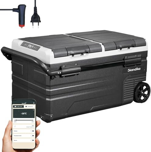 Skandika Gefrierbox Routa 75 L | Kompressor Kühlbox +20 ° bis -20 °C | App-Steuerung, 2 Zonen, Autokühlschrank mit 2 Fächern, leise, Eco-Mode| Camping Kühlschrank für Auto, LKW, Bus, Camper