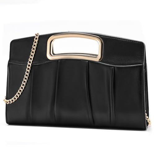 RAVUO Clutch Damen, Kleine Handtasche Umhängetasche Elegant Abendtasche Damen aus Pu-leder Mode Klatsch Tasche mit Kette Clutch Schwarz für Hochzeit Freizeit Party