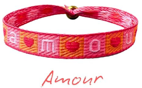 happymaker - Boho Schmuck Damen, Stoffarmband pink und orange, Statement Band Amour, Surfer Style für Frauen, wasserfest, größenverstellbar mit vergoldeter Schiebeperle, handmade