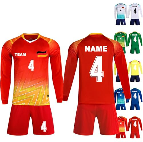 Personalised Football Long Sleeve Kit for Kids Adults Custom Football Shirt Childrens England Football Shirt Football kit Football t Shirts Boys Soccer Jersey Custom Football Jersey