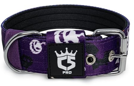 TSPRO Taktisches Hundehalsband, Robustes Halsband für Hunde mit Metallschnallenverschluss, 3,8 cm Breit, Verstellbar und Dick für Mittel bis Großgroße Hunde (Halloween Lila L)