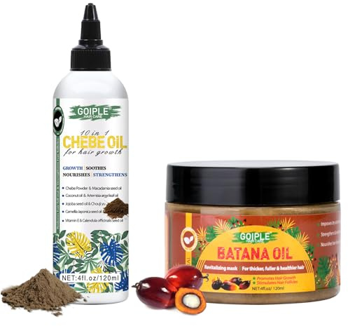 Batana Oil & Chebe Oil for Hair Growth Huile de Chebe & Huile de Batana pour la Pousse des Cheveux Hydratant pour le Cuir Chevelu, Prévient la Chute des Cheveux, Améliore L'Épaisseur des Cheveux