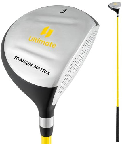 COSTWAY Golf #3 Fairway Holz für Kinder, Golfschläger aus Aluminium für Rechtshänder mit Schlägerhaube, 3-Holz 34 Zoll 15 Grad Fiberglas-Schaft für 8-10 Jahren Kinder, Gelb