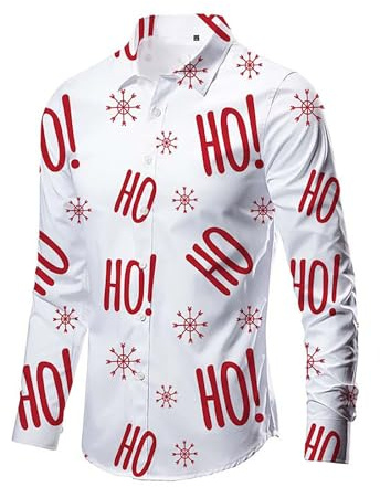 Générique Chemise De Noel Homme, Chemise Hiver Homme Slim Fit Business Chemise Manches Longues Regular Fit Tops Fantaisie Imprimé Boutonnés Christmas Shirt Boutonnés Décontractée T-Shirt