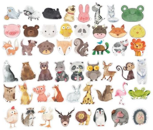 HNTR® Baby Nursery Animal Stickers | 50 Cute Watercolour Animal Stickers for Baby Shower, Nursery Décor, Furniture & Journals