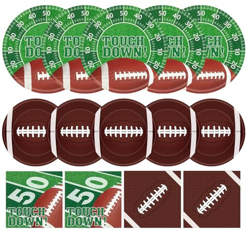 96 Pcs Football Party Supplies Kit - Football Plates and Napkins Sets, Touchdown Party Paper Dinner Dessert Plates Luncheon Napkins Tableware for Football Birthday Game Day Tailgate Party Table Decor