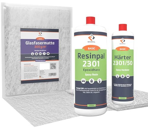 1,5kg Epoxidharz Resinpal 2301 mit Härter & 1m² Glasfilamentgewebe 163 g/m²|Epoxy-Gewebe-Set|Zum Laminieren & Gießen|Kunstharz Made in Germany|Komplett für Anfänger & Profis|Direkt vom Hersteller|