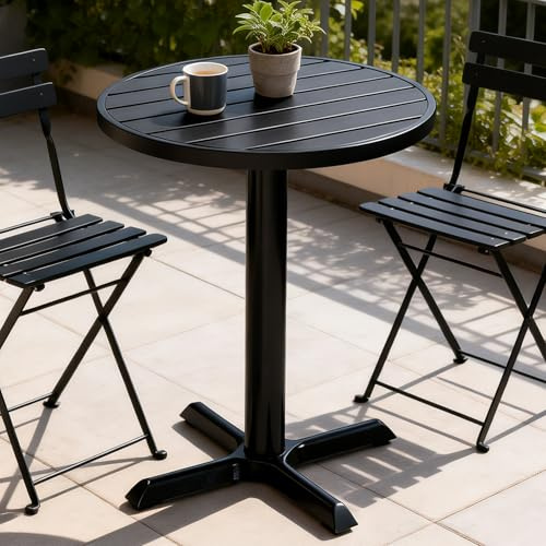 Mingone Gartentisch Rund, Balkontisch klein 60x60cm Wetterfest Esstisch Outdoor Terrassentisch für Garten Terrasse Balkon