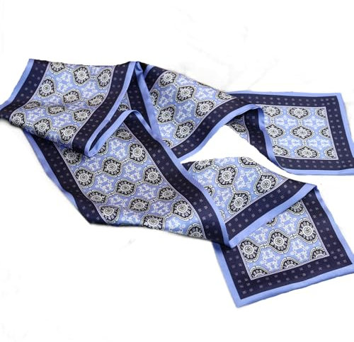 GIMIRO Satin Seidenschal Doppelschichten 150 x 16cm Krawatte Blumen Taillengürtel für Blazer, Mantel, Kleid (Blue PSL)