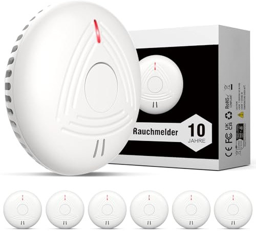DAYTECH Rauchmelder 10 Jahre Batterie – 6er Rauchmelder mit Magnethalterung Set, TÜV Rheinland Zertifiziert, Feuermelder mit 85 dB & Test/Stummschaltung – Brandmelder für Schlafzimmer, Kinderzimmer