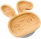 bamboo bamboo Assiette pour bébé et enfant avec ventouse pour l'alimentation et le sevrage, assiettes en bambou en forme de lapin avec ventouse sécurisée pour bébés à partir de 6 mois (lapin, gris)