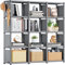 Tienily Book Shelf, Cube Storage Organizer, DIY Bookcase, Portable Metal Bookshelf, Tall Book case for Bedroom, Living Room, Study Room, Office, Closet, Black Cubicle Rack (Grey, 12-Grid)