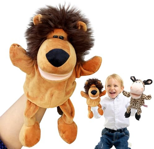 Yuragim Handpuppen für Kinder, Tier Handpuppen Spielzeug für Kinder, Plüschtiere Kinderhandpuppen mit Beweglicher Offener Mund für Geschichtenerzählen Unterricht Vorschule Geburtstagsgeschenke Löwe