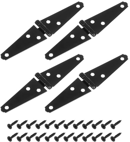 QUARKZMAN 4Pcs Bisagras Correa Bisagras Puerta Cobertizo 3 Pulgadas Negro | Bisagra Puerta Resistente, Bisagra Tee, Con Tornillos, Para Cercas Madera Puertas Patio Puerta Granero