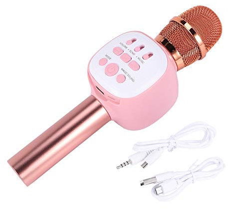 Reinscer Wireless Bluetooth Musical Microphone,Karaoke Player Speaker with Music Singing Voice Recording for Family KTV,Etc,Pink