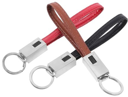 FONDOTIN 3pcs Leather Keyring Data Cables Usb-c Charger Cord Fast Charging for Mobile Phones, Portable Keychain Chargers in Black, Brown, and Red for Travel and Daily Use
