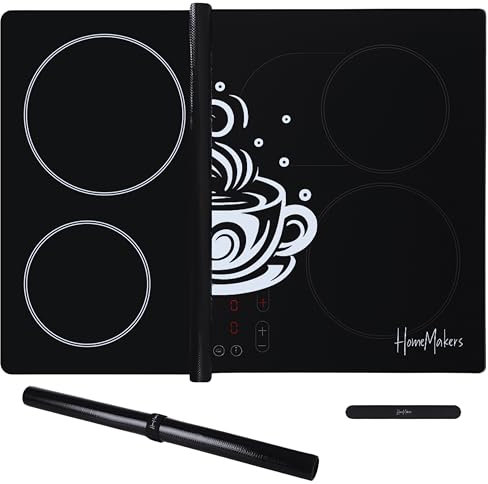 HomeMakers Translucent Induction Hob Protector Mat with Cooking Function | Large 61x53cm | Scratch and Spill Heat-Resistant Silicone Cover | Non-Slip Surface | Easy-to-Clean Kitchen Mat(Coffee)