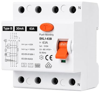 VDE-Zertifizierung FI Schutzschalter 63A 30mA 4 Polig Typ B | VDE Geprüft | Fehlerstromschutzschalter Allstromsensitiv | Für Wallboxen & Ladestationen | RCD Sicherung