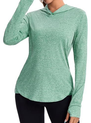 Gyabnw Langarm Sportshirt Damen Hoodie mit Daumenlöchern und Reflektierendem Rücken für Laufen Yoga Fitness Sonnenschutz Activewear