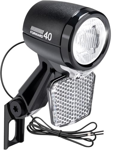 LED Fahrradlicht 40 LUX mit Reflektor und StVZO Zulassung, Fahrradlampe, Fahrrad Frontlicht, Fahrradleuchte vorne, Scheinwerfer mit Aluminium-Kühlplatte, schwarz