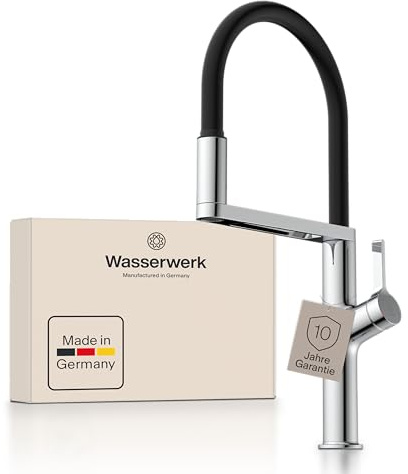 Wasserwerk WK2 Küchenarmatur - Design-Wasserhahn Küche - Chrom - Herunterziehbare Brause - Armatur mit Energiesparfunktion & Verbrühschutz - Premiumqualität Made in Germany