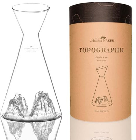 Carafe à eau 1 L | Borosilicate de qualité supérieure soufflé artisanalement avec les montagnes en relief | TOPOGRAPHIC (Grand Canyon)