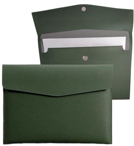 YSDINK Enveloppe Porte-documents A4 en cuir PU avec Fermeture Métallique, Étanche et Extensible, Grande Capacité pour Dossiers, Portfolio, Bureau, École ou Voyage, Élégant et Polyvalent (Vert foncé)