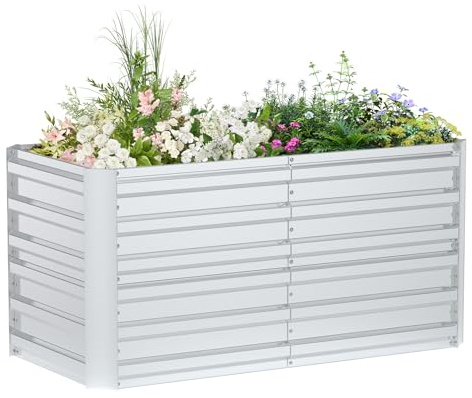 FIVMEN Hochbeet 120x60x60cm Blumenkasten Verzinkter Stahl Pflanzkübel Groß Außen Pflanzkasten Frühbeet Pflanzbeet Gartenbeet Rechteck für Garten Balkon, Silber