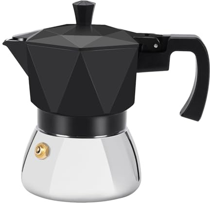 MVPLUE Rich Crema Moka Pot，Double Valve Induction Coffee Maker，Italian Stovetop Espresso Maker，2 Espresso Shots 100 ml，Black