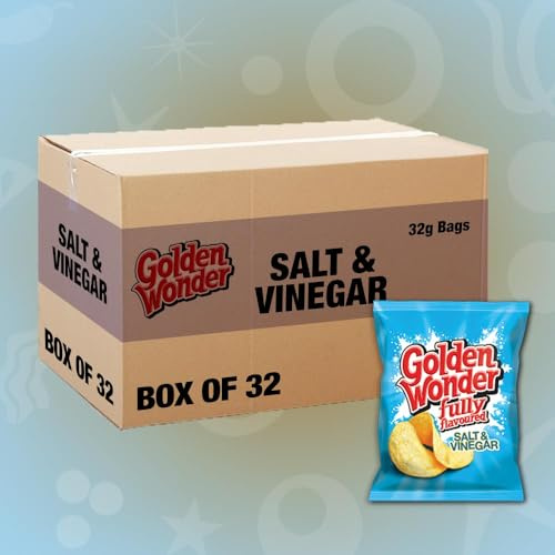 Golden Wonder Salt & Vinegar Flavour Crisps, 32 x 32.5g Bulk Buy Snacks, Lunchbox, Parties, Full Box