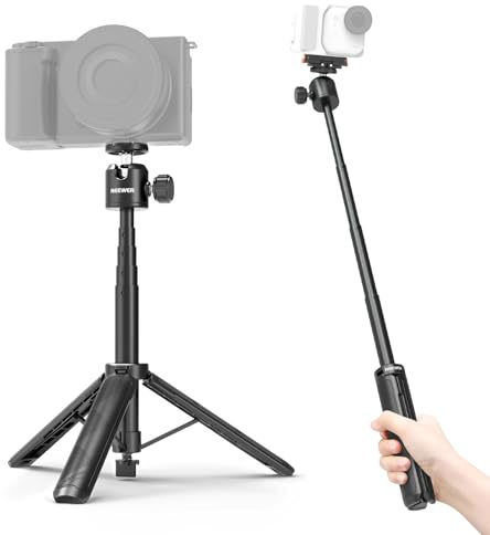 NEEWER BASICS Extendable Selfie Stick Tripod, Metal Portable Stand Handle Grip Compatible with Canon G7X Mark III Sony ZV-1 RX100 VII A6400 A6600 Nikon Camera Webcam for Vlogging, DT001