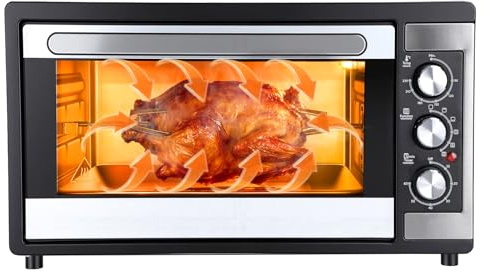 ohfruit 46L Convection Toaster Oven, 9-in-1 Countertop Oven with Rotisserie & Dehydrate, 1500W Extra Large Family Size for Roasting, Baking, Grilling, Toasting, Stainless Steel with Tempered Glass, I