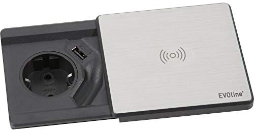 Schulte 1592 7000 3600 EVOline Square 80 Schuko mit USB QI-Charger, Edelstahl