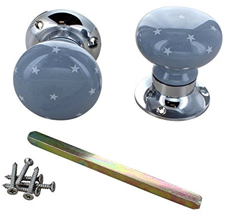 G Decor Weiß Sterne auf grau Keramik Türknauf Einsteckschloss, Türknauf Set Pack Paar (-Knauf Set)