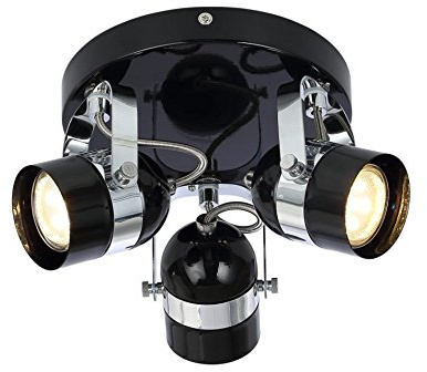 UKEW 3 Way Retro Ceiling Lights - Black Rotatable Round Base 50w Max GU10 LED Spotlight Fitting for Lounge Bedroom Dining Room