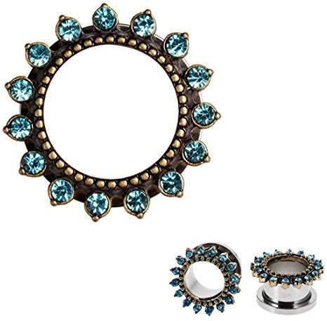 Huacan Flesh Tunnel Plug Set 16mm Ohr Piercing Stecker Silber Blau Kristall Blütenblätter Double Flared Klassisch Expander Schrauber Außengewinde Chirurgen Edel Stahl Damen Herren Punk 2 Stück