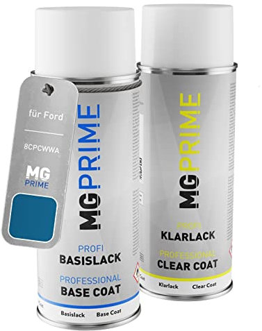 MG PRIME Autolack Sprühdosen Set für Ford 8CPCWWA / PN3J60 Vision Metallic/Vision Blau Basislack Klarlack Spraydose 400ml