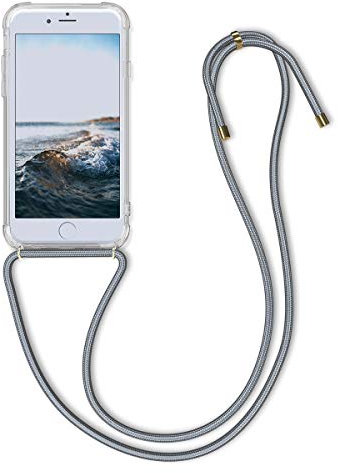 kwmobile Crossbody Case Compatible with Apple iPhone 6 / 6S Case - Clear TPU Phone Cover w/Lanyard Cord Strap - Grey