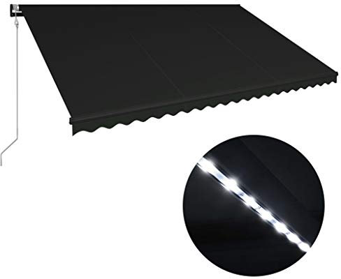 vidaXL Markise Einziehbar mit Windsensor LED Sonnenschutz Sichtschutz Gelenkarmmarkise Sonnenmarkise Terrasse Balkon Garten 500x300cm Anthrazit Aluminiumrahmen