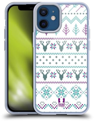 Head Case Designs Blau Und Violett Fair Isle Winter Muster Gelhülle [Militärischer Schutzgrad] Kompatibel Mit Apple iPhone 12 Mini Und Kompatibel Mit MagSafe