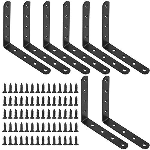 Glarks 8 juegos de soportes en ángulo recto, 125 x 125 x 3 mm, soporte en L negro para silla de madera, estantería, tablero, ventana, mueble y armario